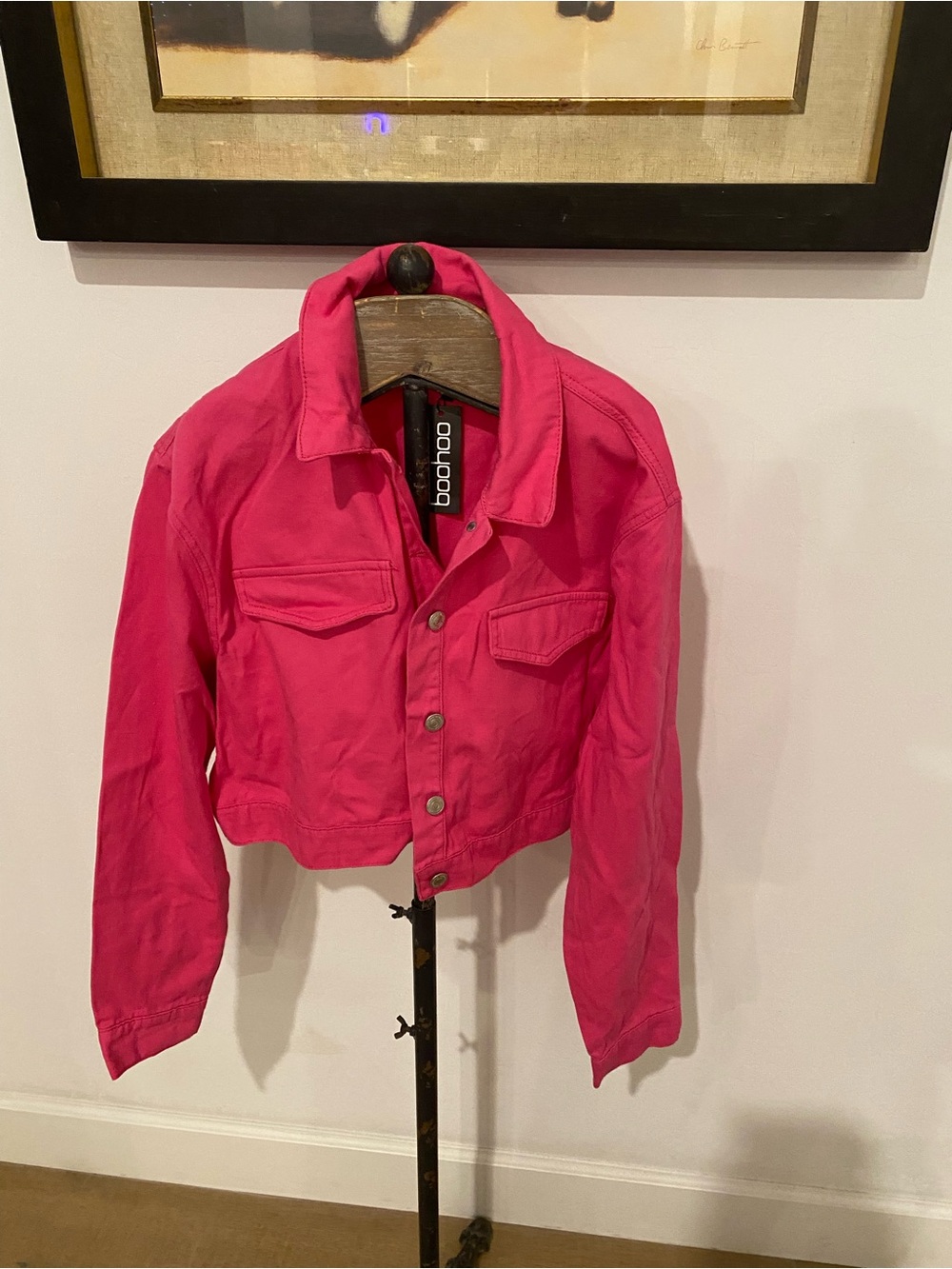 Boohoo Hot Pink Cropped Denim Jacket